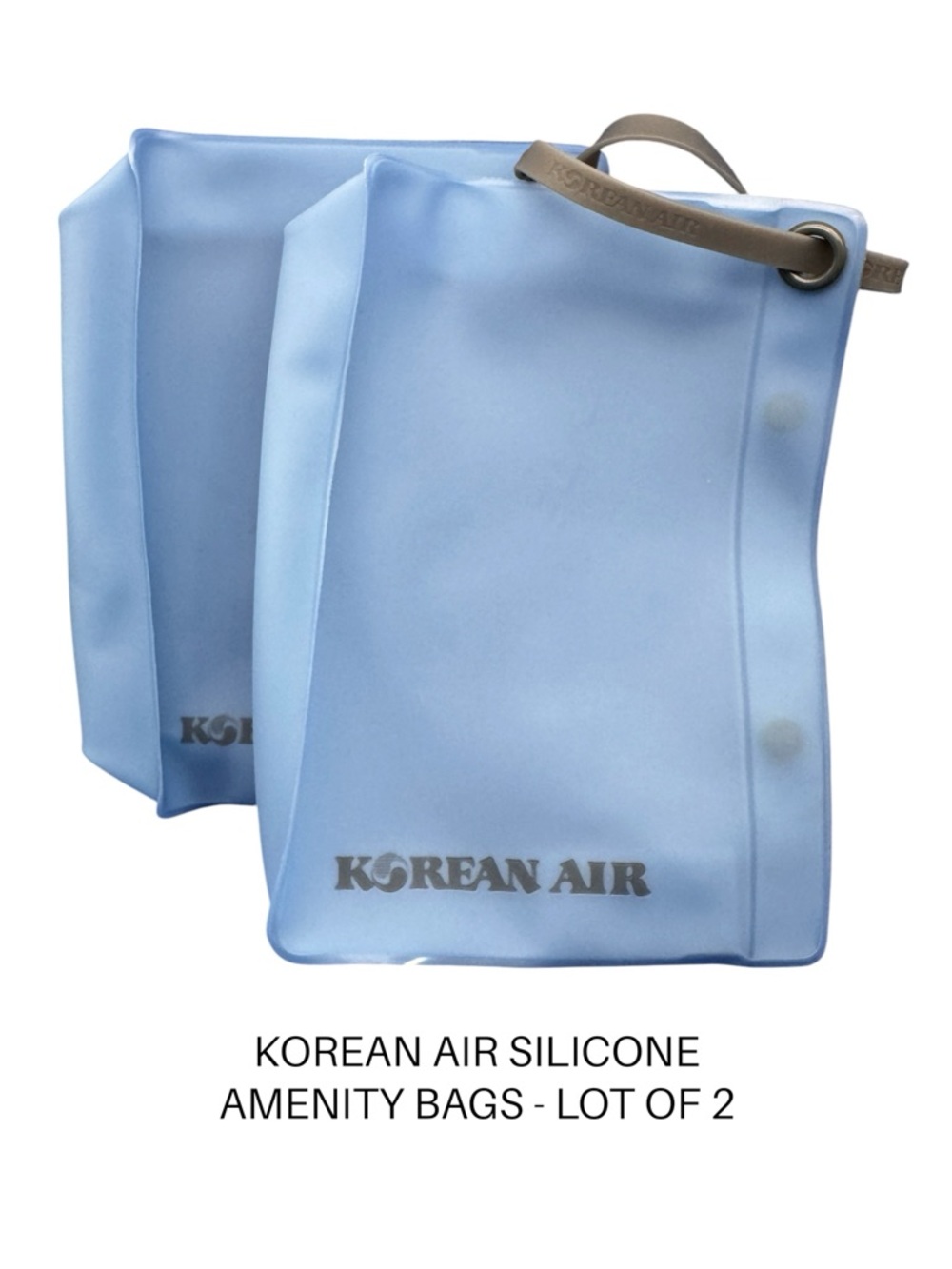 Korean Air Silicone Amenity Bags Lot of 2 Light Blue Travel Pouches